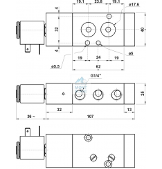 582 MEX Distribuitor Pneumatic NAMUR Comanda Electrica 5/2 G1/4 ATEX Monostabil Revenire Cu Arc - imagine 2