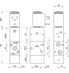 321 EFP, 322 EFP Electroventil Pneumatic Cu Actionare Electrica 3/2, Normal Inchis Revenire Pneumatica - imagine 2
