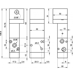 321 CMQ Distribuitor comanda pneumatica  3/2 G1/8 presiune minimă de acționare 0,3 bar normal inchis monostabil  - imagine 2