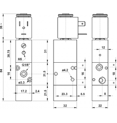 322 MEA AS Distribuitor Pneumatic Actionare Electrica 3/2  Normal Deschis Pilotare Externa  Monostabil Revenire  - imagine 2