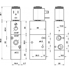 322 MEA AS Distribuitor Pneumatic Actionare Electrica 3/2  Normal Deschis Pilotare Externa  Monostabil Revenire  - imagine 3