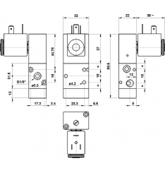 321 ME90 L Distribuitor pneumatic actionare electrica 3/2 normal închisa  bobina la 90° pe partea lată revenire  - imagine 2