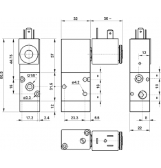 321 ME90 S Distribuitor pneumatic actionare electrica 3/2 normal închisa  bobina la 90° pe partea îngustă reveni - imagine 2