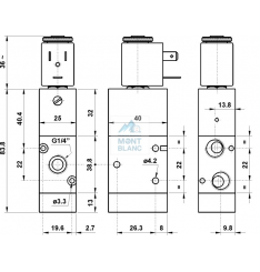 322 MEX Distribuitor pneumatic cu actionare electrica 3/2 G1/4 ATEX NC, revenire arc, fara bobina - imagine 3