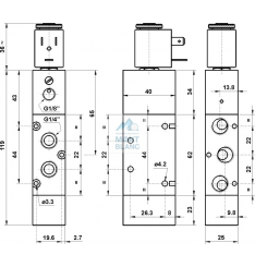 Electrovalvă Pneumatica cu Acționare Electrica 5/2 G1/4 Aliminiu NC Pilotare Externa, Revenire cu Arc - imagine 3