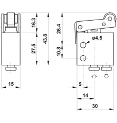 Microvalva pneumatica 2/2 NC cu racorduri rapide lateral  Ø4 mm si acționare mecanica cu levier cu rola - imagine 2