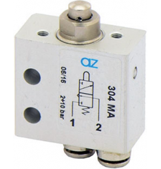Microvalva pneumatica 3/2 NC cu racorduri rapide Ø4 mm și acționare manuala prin buton frontal
