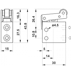 Microvalva pneumatica 2/2 NC cu racorduri M5 lateral acționare mecanica cu levier cu rola - imagine 2