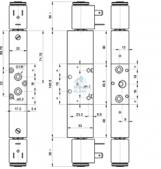 5213P EE, 5223P EE, 5243P EE Distribuitor pneumatic cu actionare electrica 5/3, Centrul sub presiune revenire ar - imagine 3