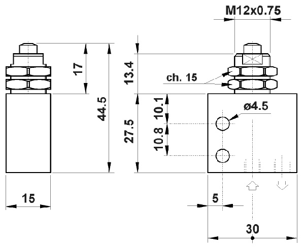 Microvalva Actionare Mecanica 3/2 NO Filet M5, Prindere Panou