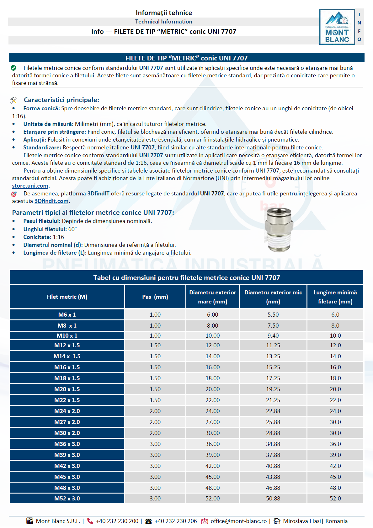 FILETE DE TIP “METRIC” conic UNI 7707